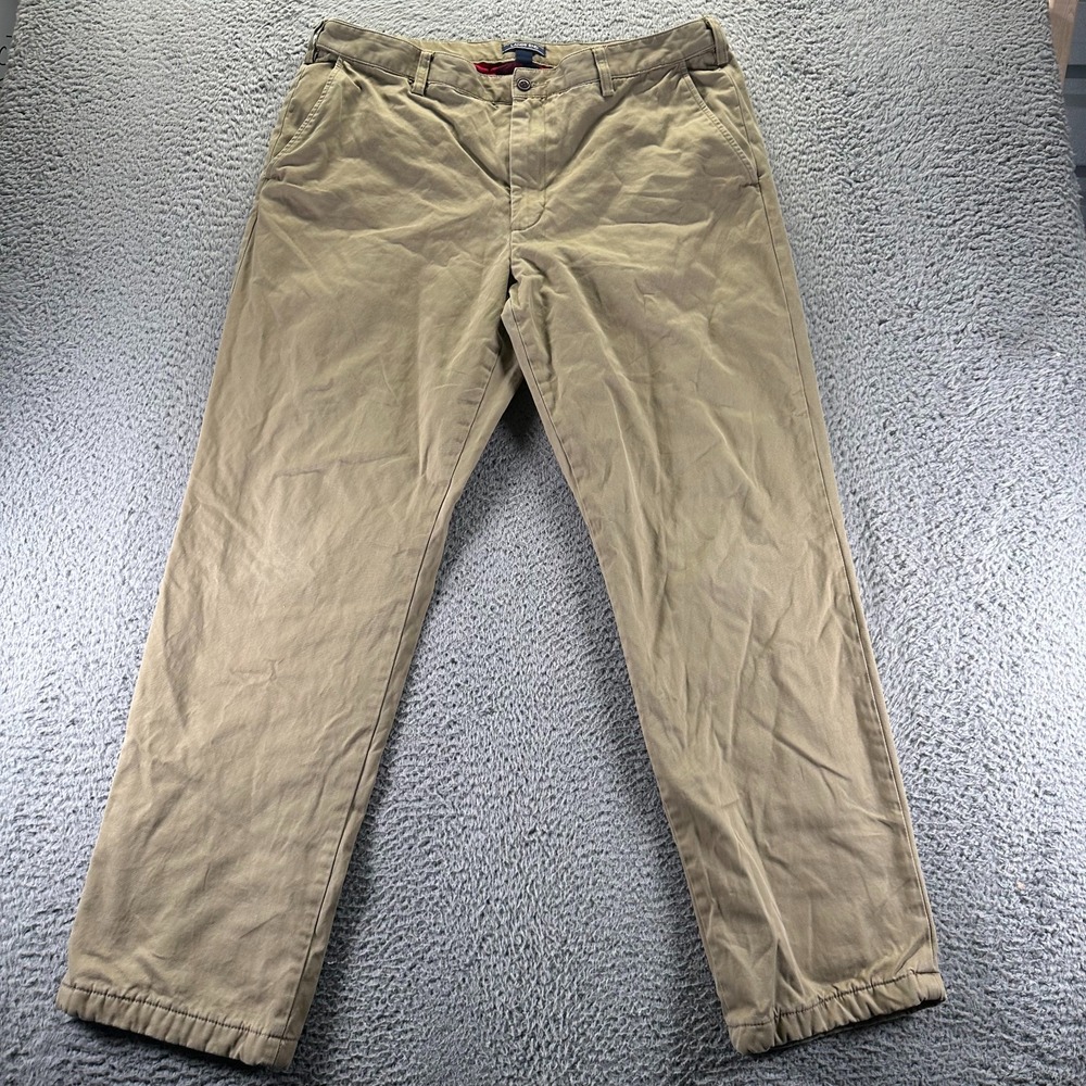 Lands' End Pant Men 40x32 Beige Cotton Chino Straight Leg Preppy Office Business
